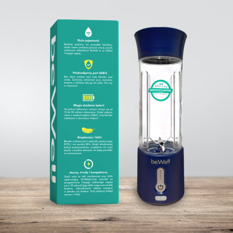 Blender kielichowy bezprzewodowy usb granatowy