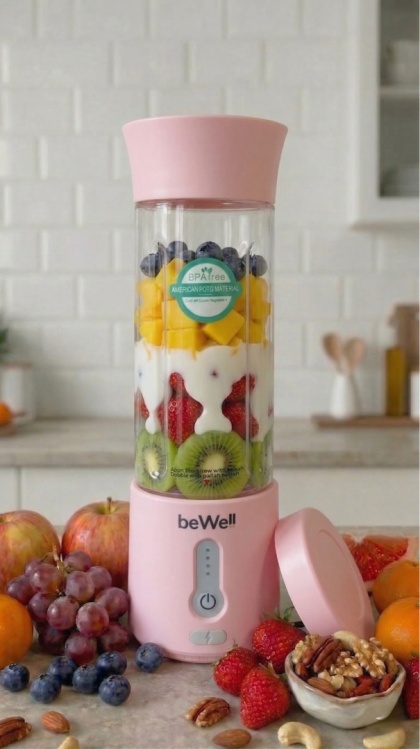 Blender kielichowy bezprzewodowy ręczny pudrowy róż