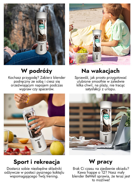 Blender osobisty biały w różnych sytuacjach